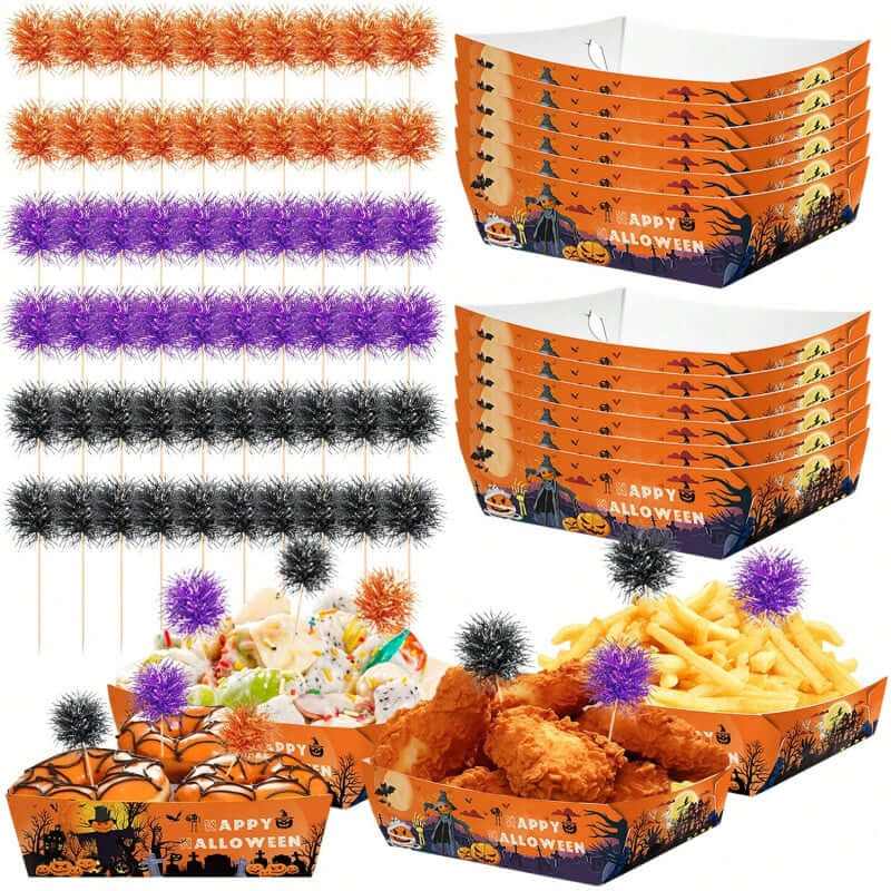 Plateaux en papier COOKNICE orange, noir et violet pour fête Halloween, lot de 12 pièces